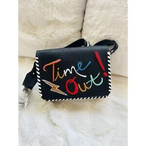 ALICE & OLIVIA TIME OUT SHOULDER CROSS HANDBAG BRAIDED TASSELS BLACK LEATHER